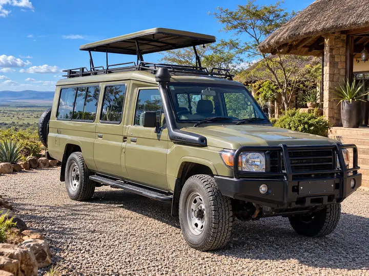 Illustrative safari-ready tourist rental vehicle